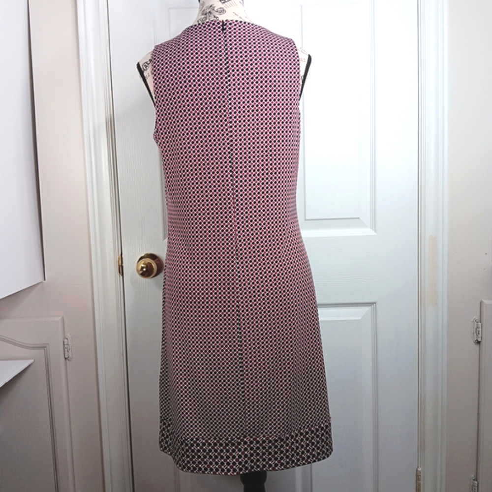 Michael Kors Sleeveless Midi Dress Women's Size M Burgundy Pink Black Patterned - Picture 9 of 12